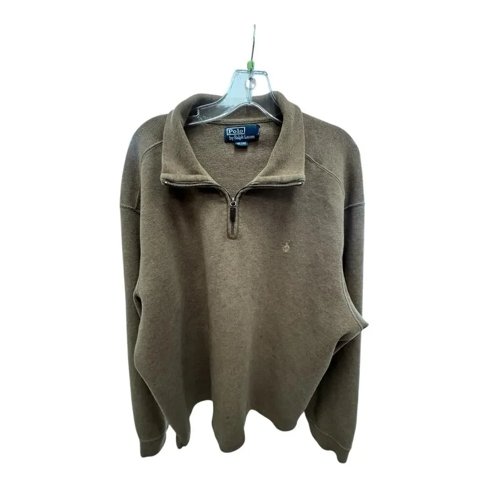 Vintage Polo Ralph Lauen 2XL Brown Estate Rib Cotton Quarter Zip Sweatshirt